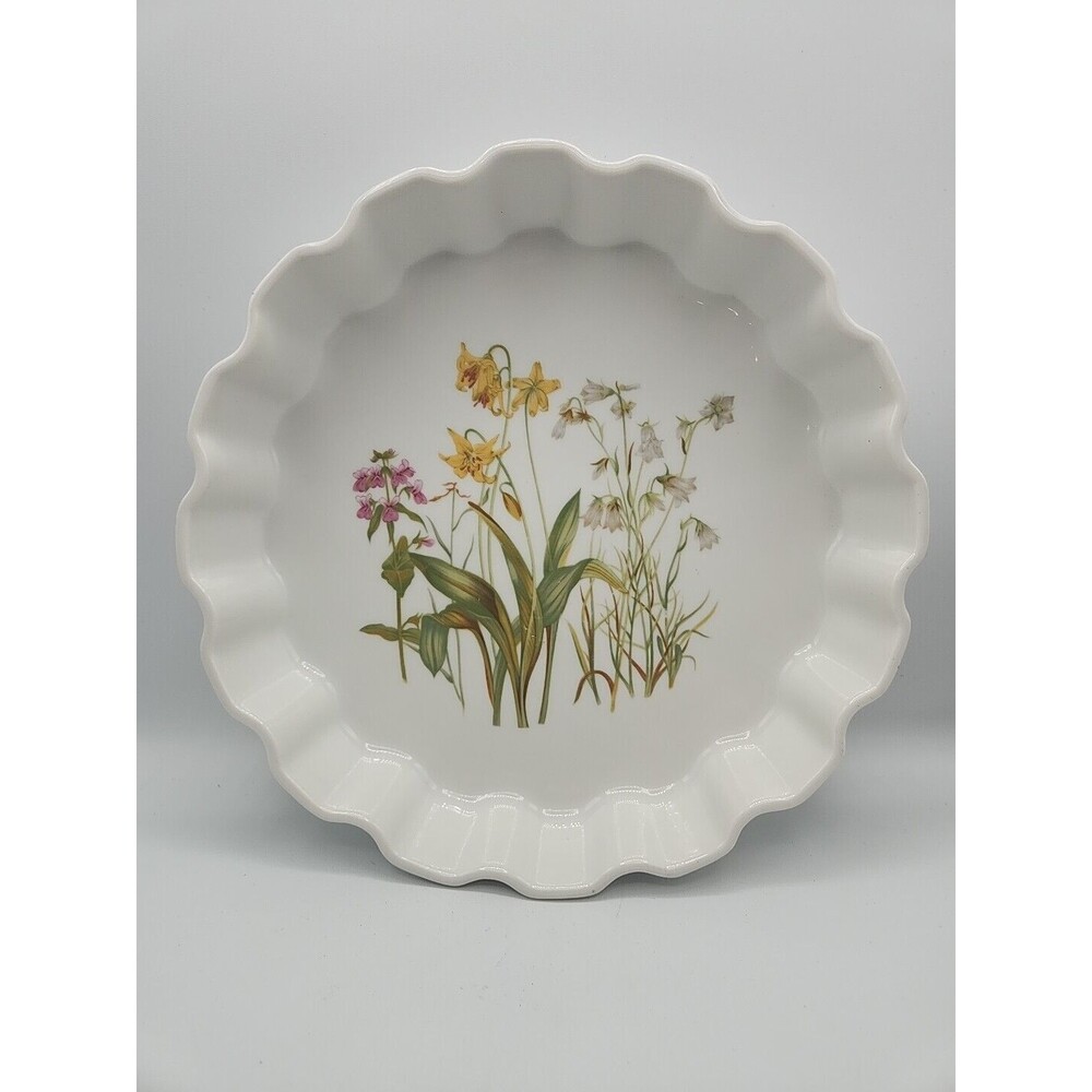 Shafford Japan Floral Porcelain Quiche Pie Tart Dish 1970s Rock Garden Pattern